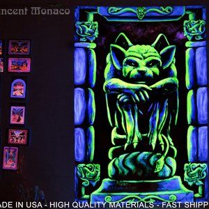 Gargoyle Tapestry Blacklight UV Trippy Hippy Home Room Decor Gothic Glow Art